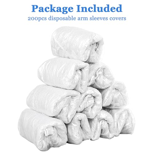 Yzurbu Disposable Arm Sleeves, Plastic Waterproof Oversleeves Protector Covers with Elastic on Cuff - color: White - 200pcs