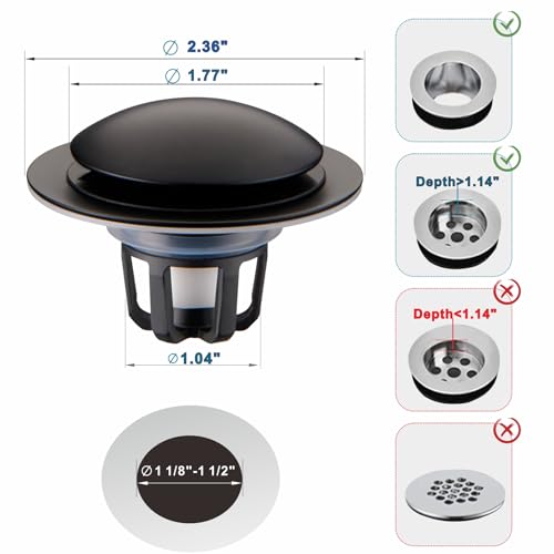 WELSAN Matte Black Pop Up Sink Stoppers for Bathroom Sink 1 1/8"-1 1/2" - color: Matte Black