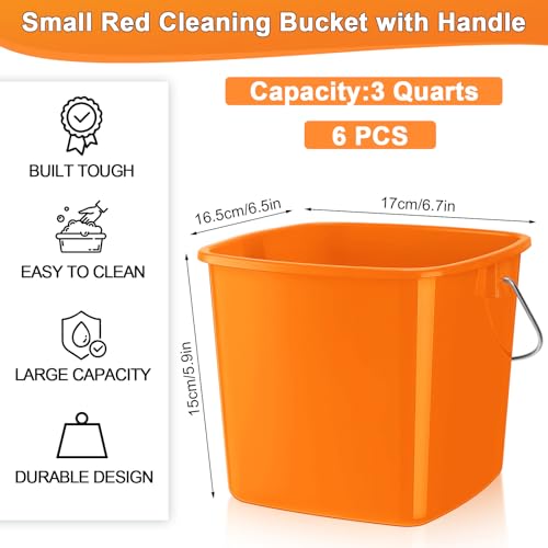 Zhehao 6 Pcs 3 Quart Small Sanitizer Cleaning Bucket, Orange - color: Orange