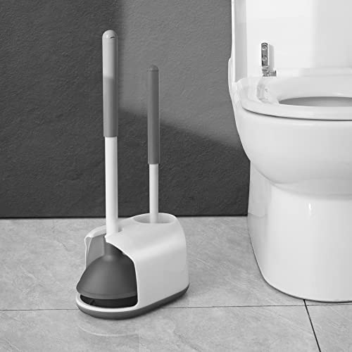 Eyliden Toilet Plunger and Brush Set, 2-in-1 Compact Holder, White - color: White & Grey