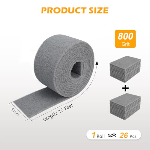 Gray Ultra Fine Scuff Pads, Scuffing, Scouring Pad, Sanding, Paint Primer Prep Scratch - Surface Preparation Pad Car Auto Body Woodworking 7448-Premium, 5 Inches*15 Feet - color: Gray, style: 5 Inches*15 Feet