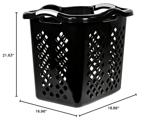 2 bushel laundry baskets with silver handles, black, 2-pack