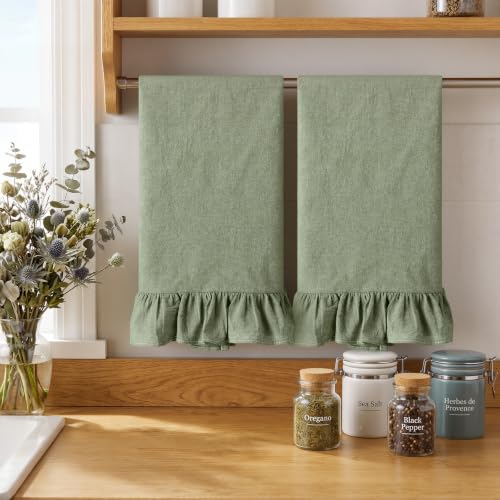 HunnmingRe 2 Pcs Sage Green Kitchen Towels Retro Towels Cotton Ruffled - color: Sage Green, style: Retro