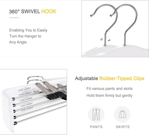 TOPIA HANGER Wooden Pants Hangers,Slim Natural Wood Skirt Hangers with Anti-Rust Hook and Adjustable Metal Clips, Perfect for Skirts, Pants, Slacks-20 Pack-CT17W20 - color: White, size: 20 Pack
