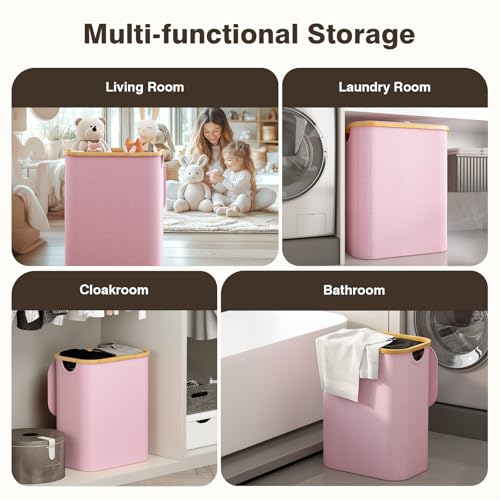 Hampers for Laundry Basket with Lid, 160L Large Laundry Hamper 3 Section - color: Pink, size: 160L
