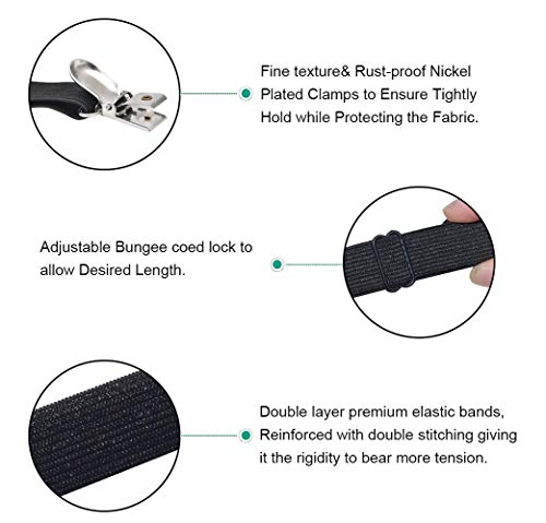 Adjustable Bed Sheet Straps Clips, Elastic Mattress Sheet Fasteners Holder and Suspenders, Grippers to Hold Sheet, Mattress, Sofa, Couch, Table Cloth, Ironing Board Cover, 8Pcs, Black - color: Black