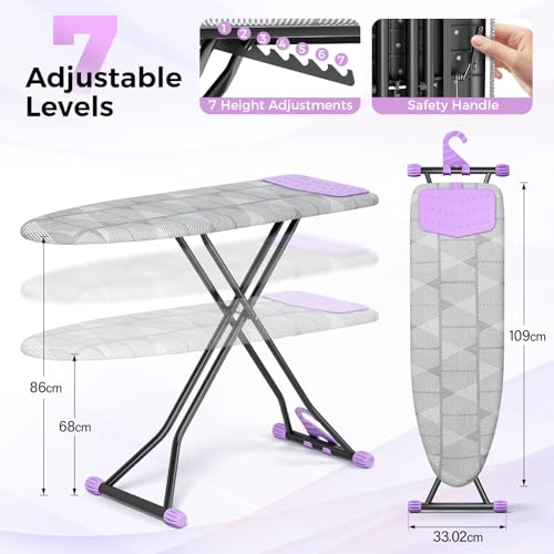 KINGBOARD Ironing Board with Silicon Iron Mat, Heavy Duty Leg 13x43 Grey - color: Gray