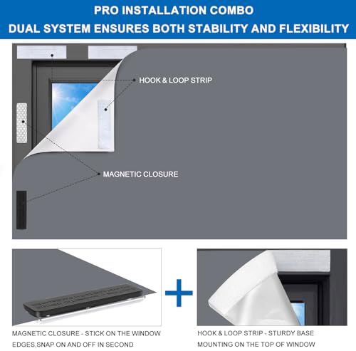 100% Blackout Window Cover Magnetic Blackout Curtains,Portable Black Out Shades No Drill Cuttable Blackout Blinds for Bedroom, RV, Nursery, Media Room,Dorm,Grey (118"x57") - color: Grey, size: 57"W x 118"H