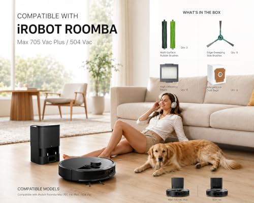 19 Replacement Part Accessories for iRobot Roomba Plus 504 Vac & max 705 vac Vacuum Cleaner, 4 Roller Brush 4 Hepa Filter 6 Dust Bags 6 Side Brush 1 Cleaning Brush - size: 19Pcs Roomba Plus 504 Vac Parts