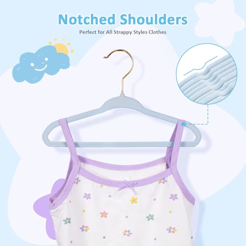 Tonswachic 30-Pack 11 Inch Baby Closet Hangers with 10 Clips - Soft Velvet Non-Slip Hangers for Infant & Toddler Clothes - Blue - color: Blue, size: 30 Pack