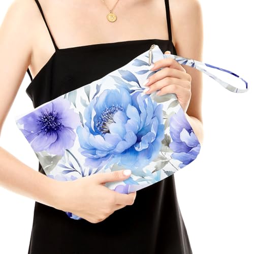 Fokongna Floral Print Wet Bag, Small Portable Waterproof Multi-Functional Organizer for Women, Blue-Purple Peonies, Ideal for Daily, Beach & Travel - color: Blue-Purple Peonies