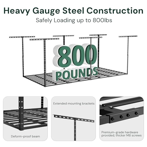 SunsGrove 3x6 Overhead Garage Storage Rack Organization, Adjustable Ceiling Mounted Storage Racks, 800LBS Weight Capacity, 22"-40" Ceiling Dropdown, Hammertone Black - color: Hammertone Black, size: 3*6 FT - 1 Pc