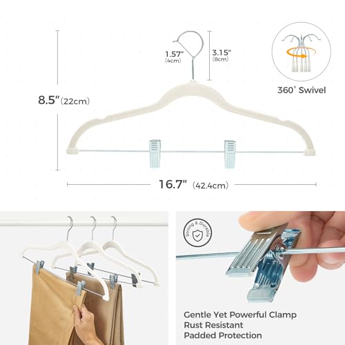 HOUSE DAY Velvet Skirt Hangers with Adjudtable Clips 20 Pack, Ivory - color: Ivory, size: 20 Pack