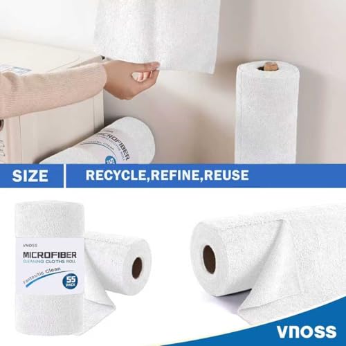 55 Pack Microfiber Cleaning Cloth Roll, Tear Away Reusable Towels, 11" x 9", Ultra Absorbent & Lint Free Cloth for Cars, Kitchen, Window, Home and Shop, White - color: White, size: 9”x11”-55PK