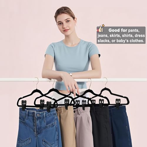 TOFIIGREM Hanger Clips Perfect for Velvet Hangers (Black, 40 PCS), Non-Slip Plastic Clips Pant Skirt Hanger Clips for Black Flocking Hangers - color: Black, size: 40pc