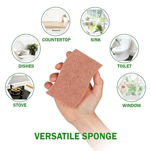 12 Pack Non-Scratch Scrub Sponges, Cellulose Cleaning Pads for Dishes, Non-Stick Pans, Kitchen & Bathroom - color: Brown