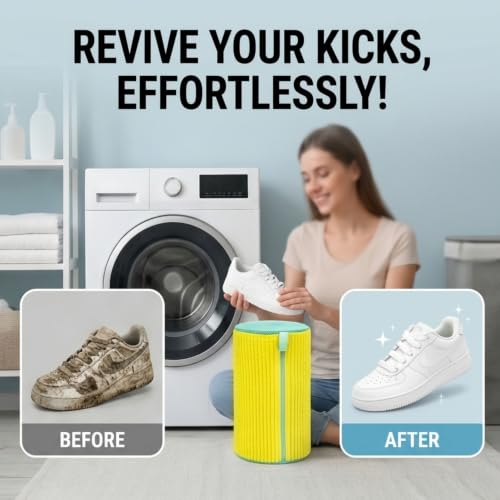 2 Pack Shoe Washing Machine Bag, Works for Washer & Dryer, Reusable Laundry Bag with Self-Locking Zipper, 360° Deep Cleaning for Sneakers and Tennis Shoes (Yellow) - color: Yellow