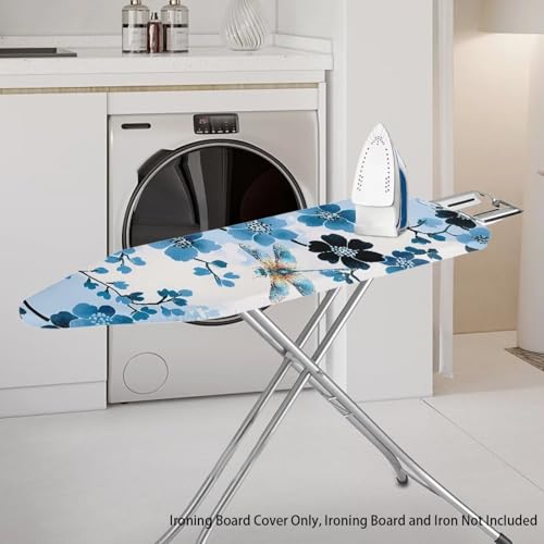 Ironing Board Cover and Pad with Elastic Edge, Extra Wide Table Top Scorch Resistant Blue Flowers Dragonfly Ironing Board Replacement Covers - color: Blue Flowers Dragonfly