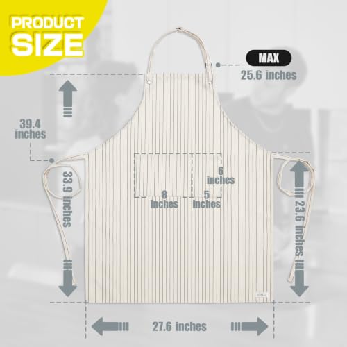 ROTANET Stripe Stretch Apron Chef Aprons for Men with 2 Pockets Waterproof - color: White