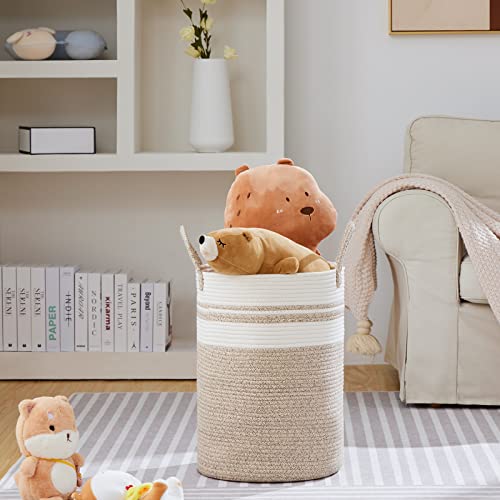 VIPOSCO 58L Tall Woven Laundry Basket Hamper, Brown White - color: Brown & White, size: 58L