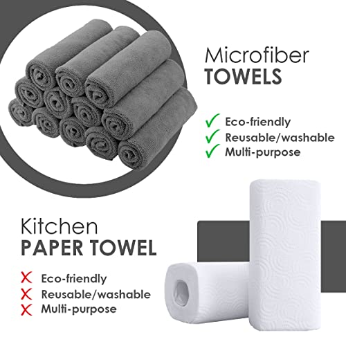 Avalon Towels Microfiber Cleaning Cloths (Value Pack of 12) - Size 12 x 12 Inches, Highly Absorbent Cleaning Rags, Lint Free, Reusable and Washable, Microfiber Towels for Cars - color: Grey, size: Pack of 12 - 12x12 Inches