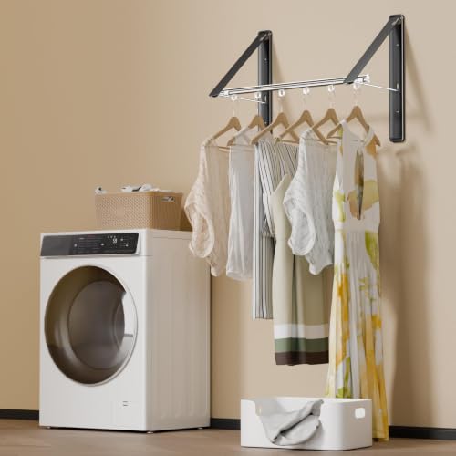 Folding Clothes Hanger Rack Wall mounted for Laundry Clothes Drying Rack - color: Black, size: 2 Racks (with Rod)