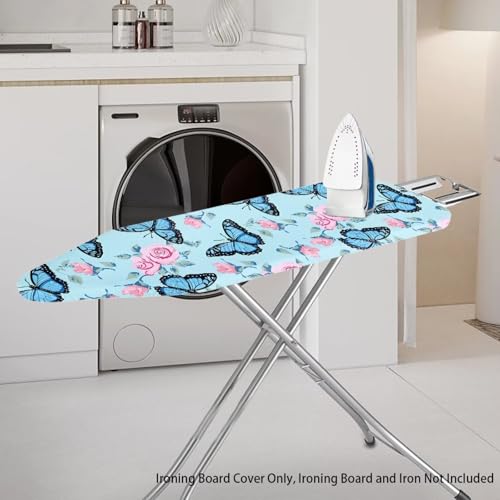 Blue Butterfly Rose Ironing Board Cover and Pad Dust-Proof Stain Resistant Ironing Board Protector Replacement for Home Decor - color: Blue Butterfly Rose