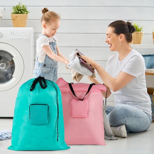 24" x 33" Extra Large Heavy Duty Laundry Bag With Handles, Travel Laundry Bag for Dirty Clothes,Traveling, Camp - color: blue+pink