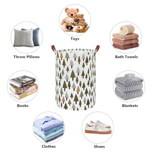 Foldable Waterproof Round Fabric Laundry Basket Home, Green forest - color: Round-Green forest