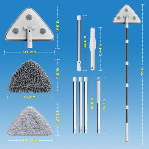 Wall Cleaner Mop with Long Handle, 75-Inch Wall Duster and Baseboard Cleaner Tool, 360° Rotating Head with 2 Washable Microfiber and Chenille Pads for Painted Walls, Ceilings, Windows and Floors - size: 2 pads