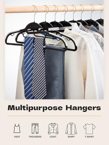 HOUSE DAY Slim Plastic Hangers with Non Slip Rubber Pads, 50 Pack, Black - color: Black + White, size: 50 Pack