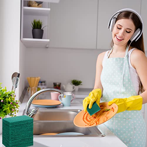 Hoolerry 100 Pcs Heavy Duty Scouring Pads Bulk for Kitchen Dish, Green - color: Green