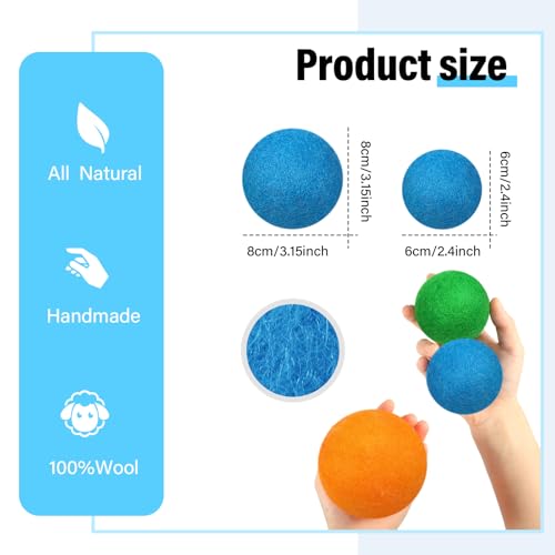 24 Pack Wool Dryer Balls, 3.15'', 2.4'' Reusable Laundry Balls Wool Balls Natural No Lint Fabric Softener Balls for Clothing Wrinkles(Rainbow) - color: Rainbow