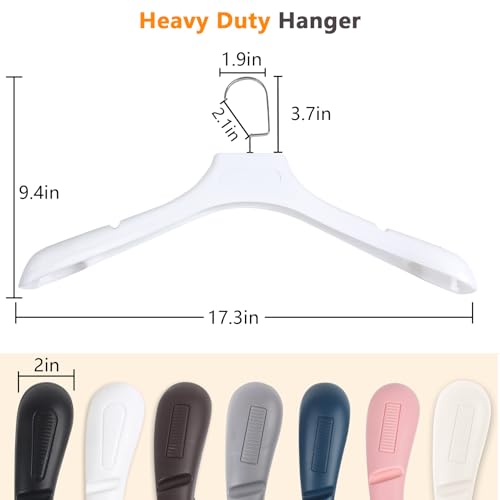DEDU Suit Hangers for Men 20 Pack, Extra Wide Suit Hanger Non Slip Width 17.7", Thick Plastic Coat Hangers White with Metal Hook - color: White-20