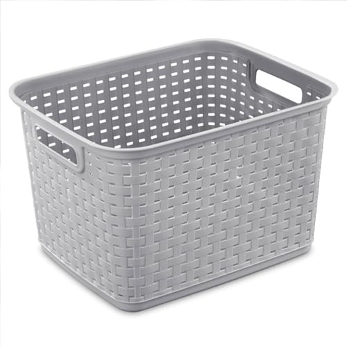 Sterilite Tall Weave Basket, Rectangular Plastic Décor Bin, Gray, 6 Pack - size: 6 Pack