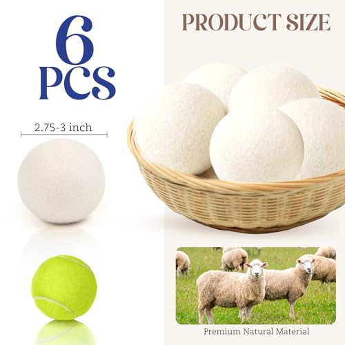 Wool Dryer Balls, New Zealand Dryer Balls Laundry Reusable Reduce Static Cling, Dryer Ball to Reduce Wrinkles & Shorten Drying Time, Drying Balls Fabric Softener Ball for Laundry(Pack of 6) - size: Pack of 6