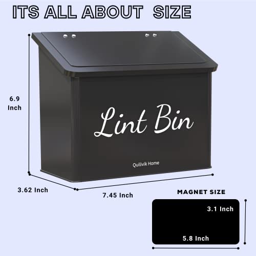 Metal Magnetic Lint Bin With Lid For Laundry Room Decor With Small Lint Holder Bin| Metal Box| Lint Holder Bins for Organzation (Black, Small)