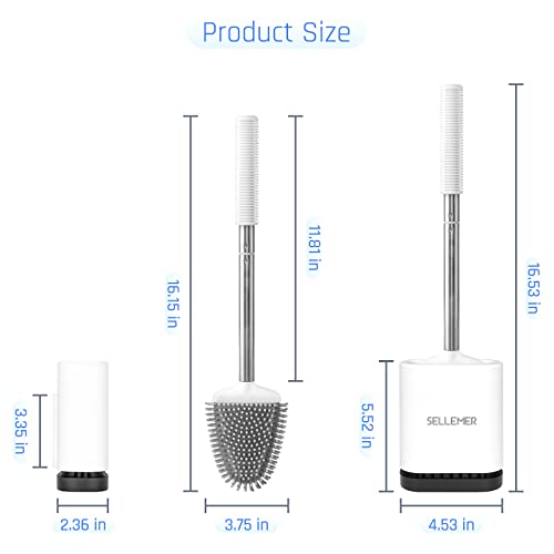 Sellemer Silicone Toilet Brush, Ventilation Slots Base Holder 4 Pack, White - color: White-4pcs