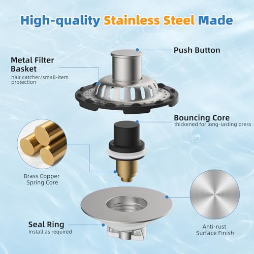 Universal Bathtub Drain Stopper, Brass Metal Shower Hair Catcher, Brushed Nickel - color: Brushed Nickel