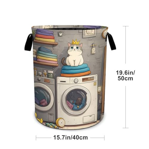 Cat Print Laundry Basket Foldable Laundry Hamper With Handles Clothes Storage Bucket Organizer Laundry Bag For Bedroom Bathroom Laundry Storage 19.6 x 15.7 - color: Cat2