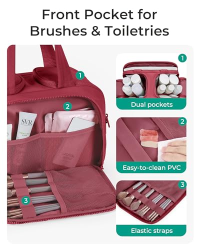 BAGSMART Travel Toiletry Bag, Puffy Toiletry Bag for Women, Wide-open toiletry bags for traveling, Large Travel Cosmetic Makeup Bag Organizer for Accessories,Toiletrie (Vintage Berry) - color: g-Vintage Berry