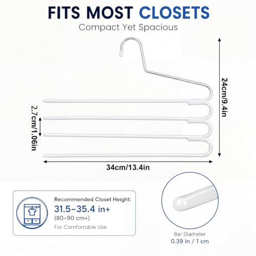 Unittype 5 Pack Space Saving Pants Hangers, 4-Tier Multi Layer S-Shape Closet Organizers, Non-Slip Metal Jeans Rack for Slacks Trousers Scarf, Heavy Duty Wardrobe Storage System(White) - color: White