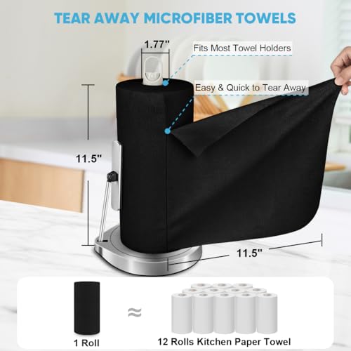 AIDEA Microfiber Cleaning Cloth Roll-50PK, Reusable Paper Towels 11.5×11.5" - color: Black