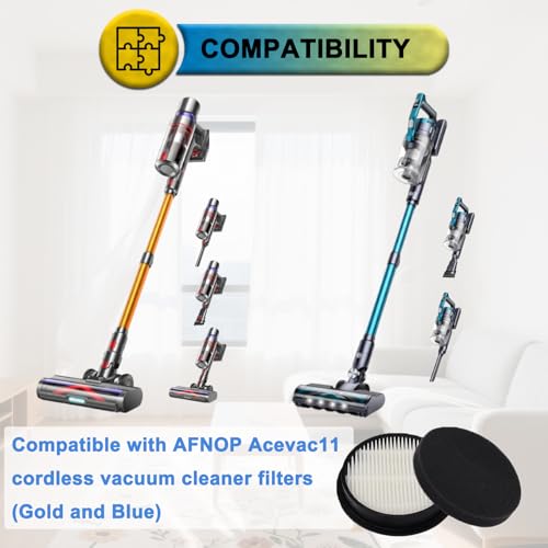 4 Pack HEPA Replacement Filters for AFNOP Acevac11 Cordless Vacuum Cleaner