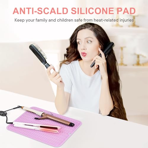 Suafrnut Oversize Silicone Heat Resistant Mat for Hair Tools(14.2" x 11") - color: Purple