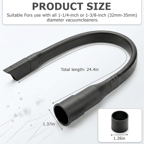 25" Flexible Vacuum Crevice Tool Attachment, Long Flat Slot Nozzle with Cleaning Brush Kit, Fits All 1-1/4" (32mm) & 1-3/8" (35mm) Vacuum Hoses, Ideal for Dryer Lint, Under Appliances,