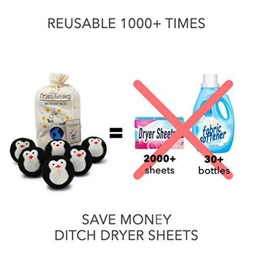 Friendsheep Wool Dryer Balls, Organic Reusable Fabric Softener Alternative for Laundry, Handmade, Fair Trade, Hypoallergenic, Eco-Friendly, Plastic-Free (6 Pack XL – Black Penguin) - color: Black Penguin, size: 1 Count (Pack of 6)