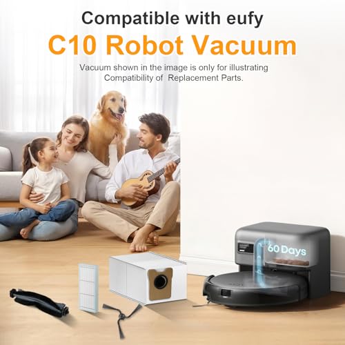 28 Pack Replacement Parts Compatible with Eufy C10 Robot Vacuum, Self Emptying RoboVac Accessories Kit 2 Rolling Brushes, 8 Dust Bags, 8 Side Brushes, 8 Filter Sets