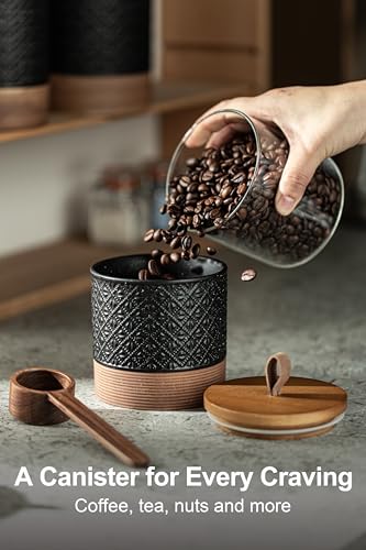 Miamolo Ceramic Jars with Lid, Small Coffee Canister, Black & 20 fl.oz - color: Black, size: 20 fl.oz