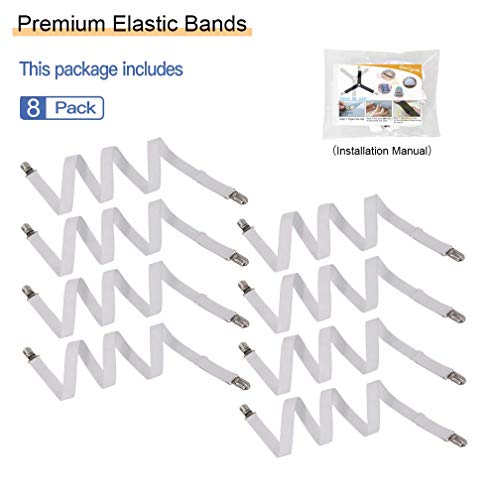 8Pcs Adjustable Bed Sheet Straps Clips, Elastic Mattress Sheet Fasteners Holder and Suspenders, Grippers to Hold Sheet, Mattress, Sofa, Couch, Table Cloth, Recliner Ironing Board Cover and More - color: 8pcs White